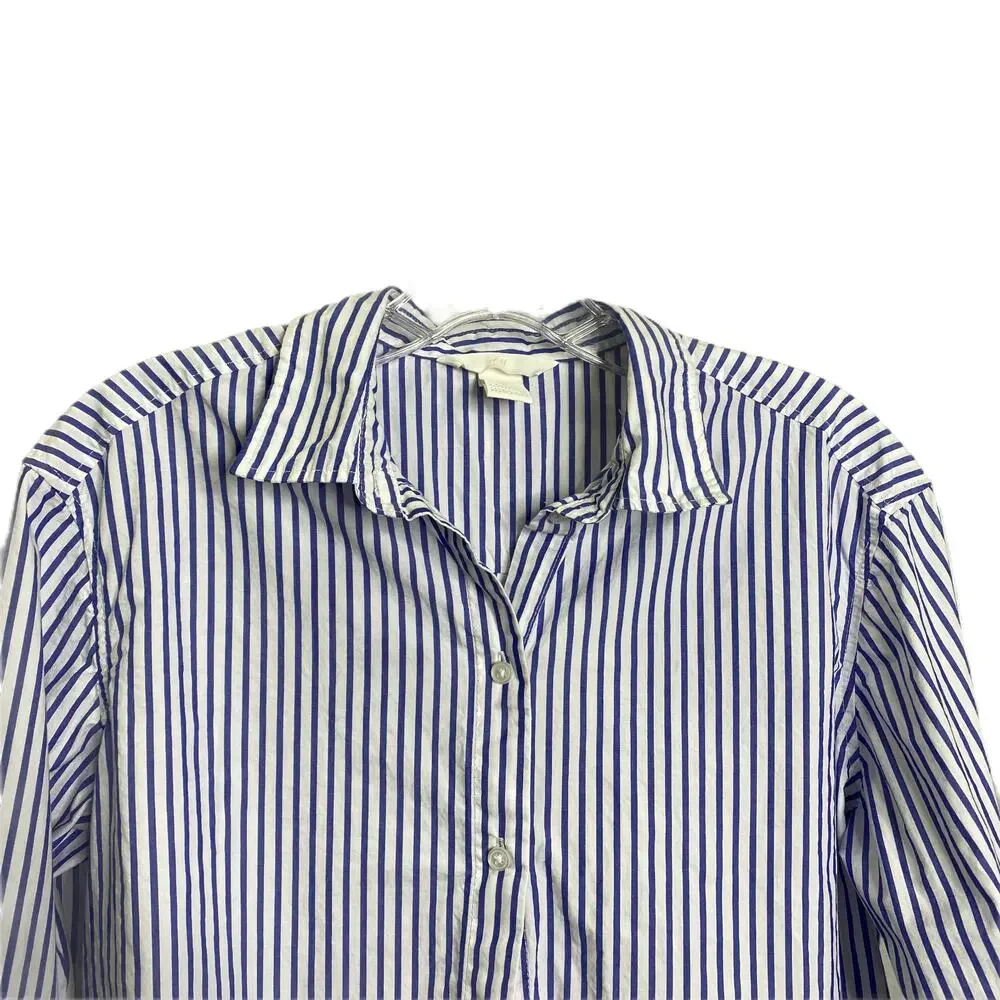 H&M Women's XS Shirt Blouse Blue & White‎ Striped Button Down 100% Cotton